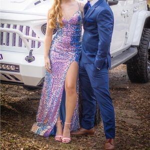 Amarra, side slit sequin prom dress